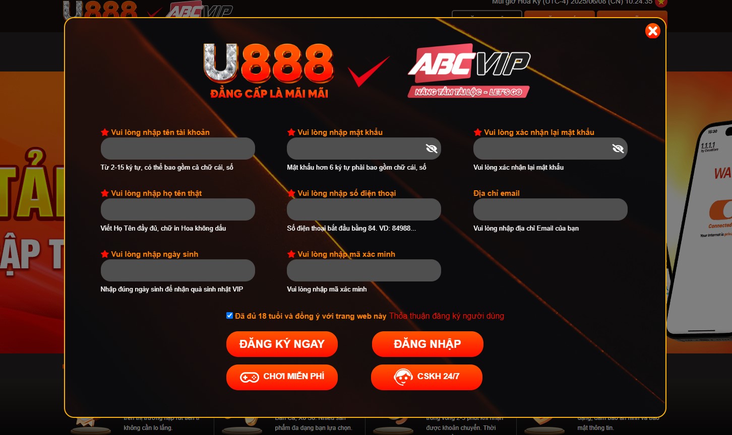 đăng ký u888